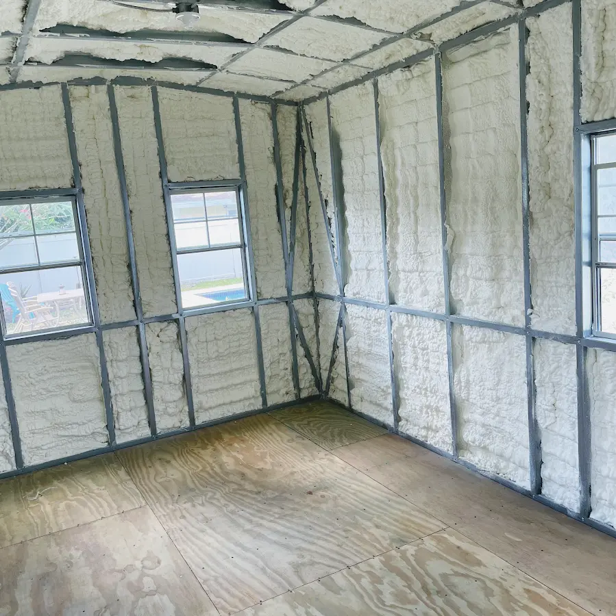 Closed-cell spray foam insulation applied to wall cavities in a residential project in Buckhall